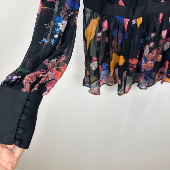 Anthropologie Maeve Floral Chiffon Blouse Open Back Tunic Cottagecore US 4 NWT - Picture 13 of 16